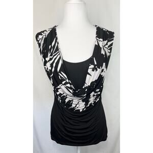 White House Black Market Black and White Drape Blouse